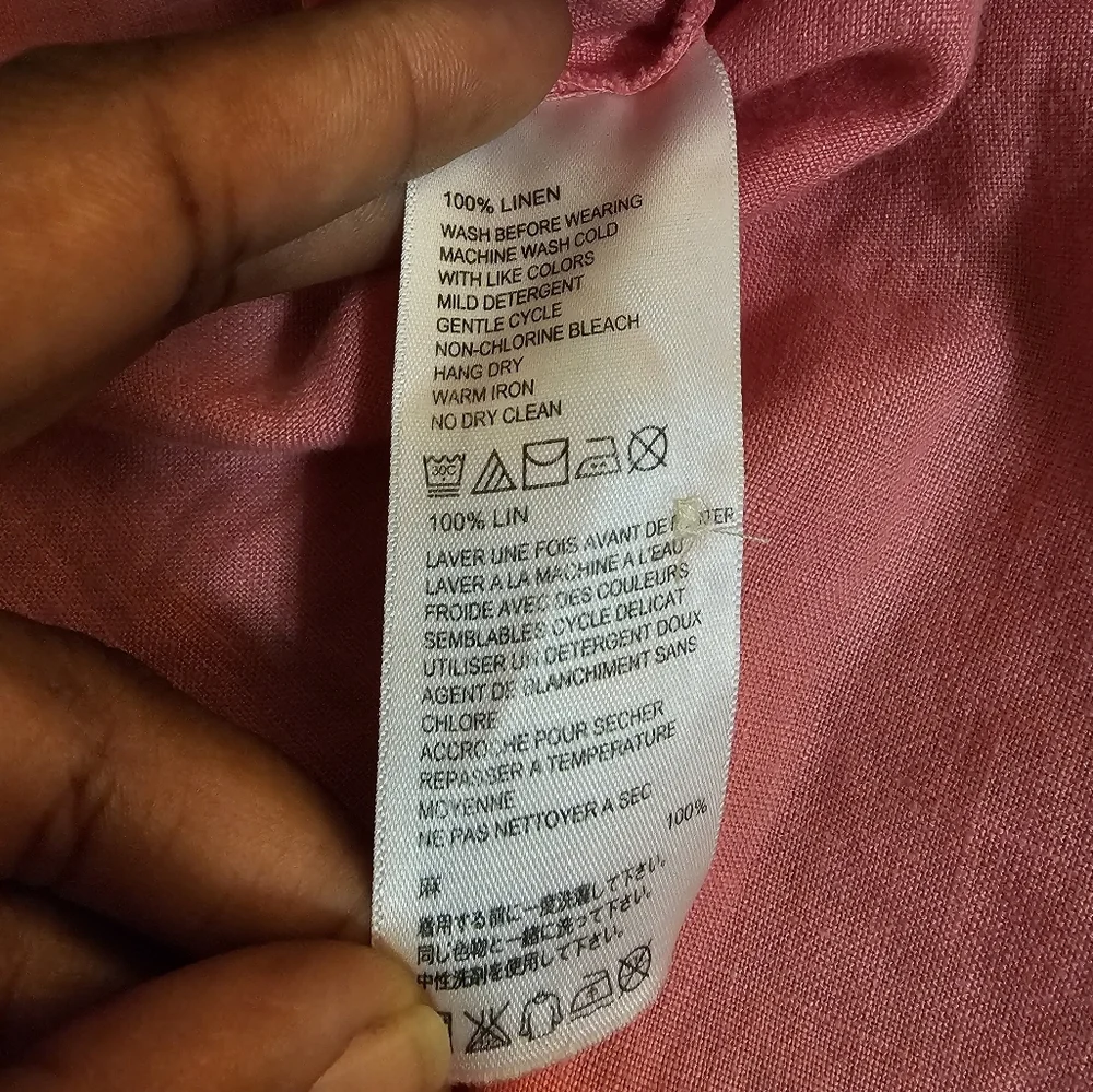 Tommy Bahama Linen Pink Casual Coastal Natural Lagenlook Button Top Size Large - Picture 5 of 6